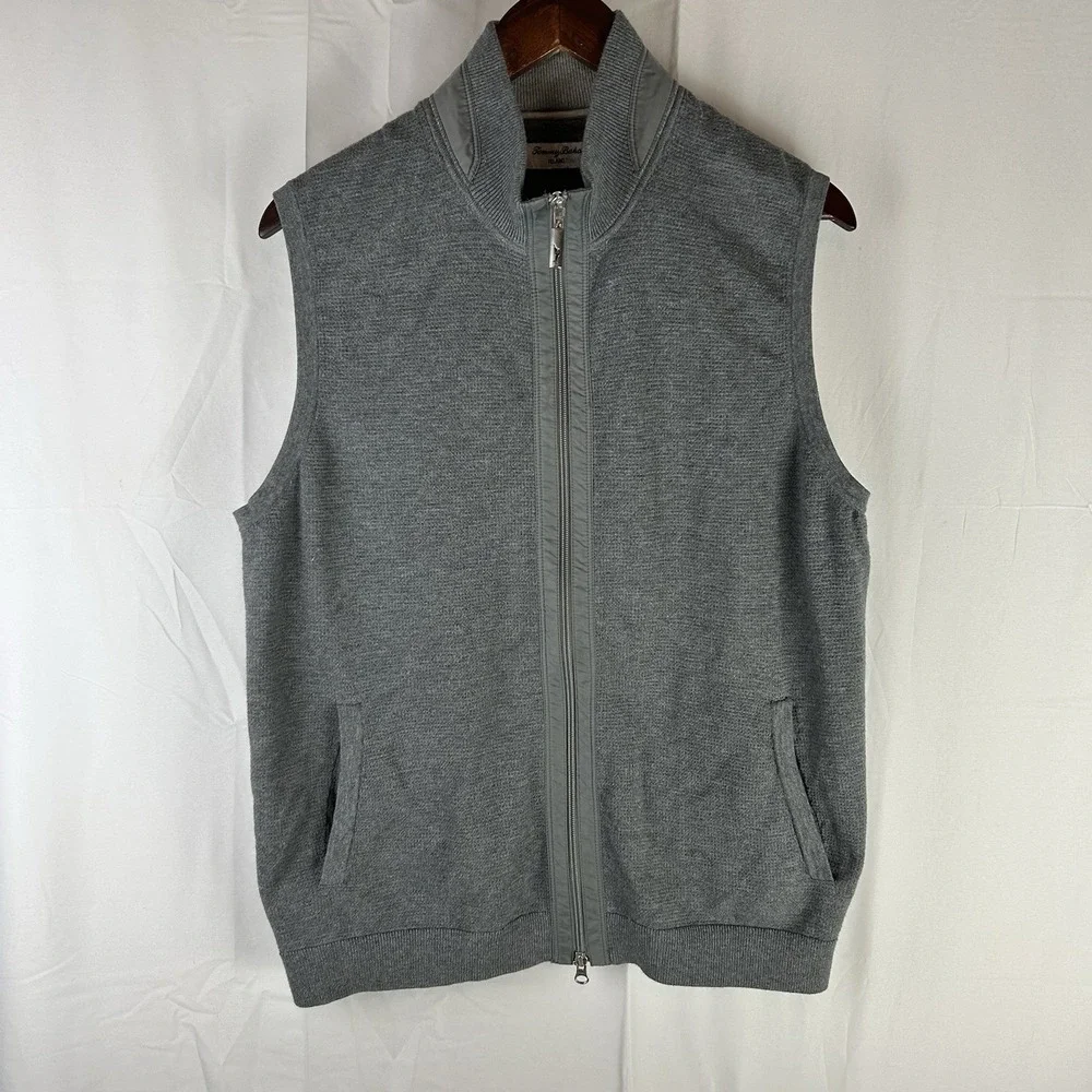 Tommy Bahama Island Zone Full‎ Zip Sweater Vest Mens L Gray Golf Preppy Coolmax